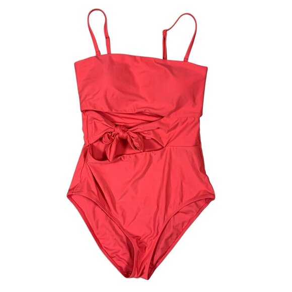 Aerie Red One Piece Swimsuit Medium Bow Front Adjustable Straps Full Coverage - Picture 1 of 5